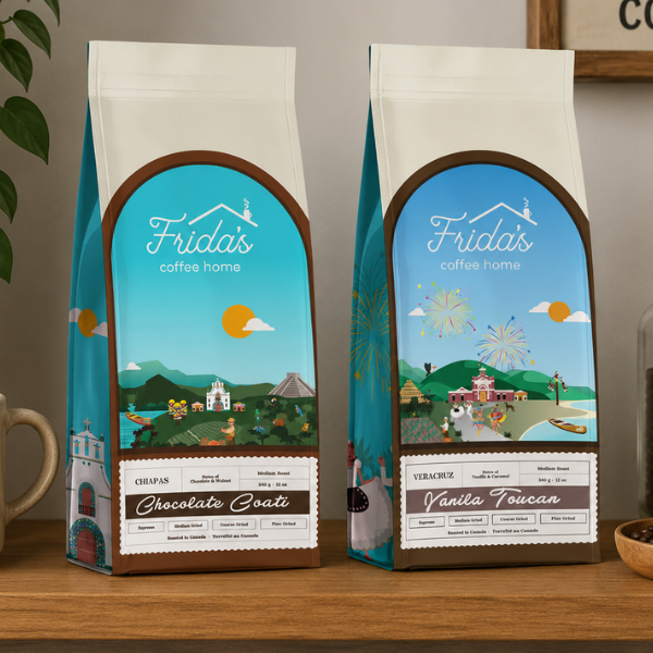 Small Business Frida Coffee Home packaging and marketing creative Blair and Co Calgary