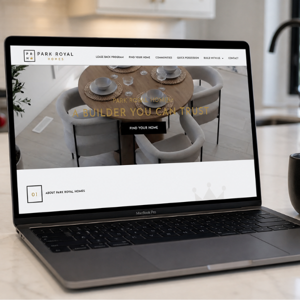Single family new home builder real estate development website design displayed on laptop — Blair and Co. website development Edmonton