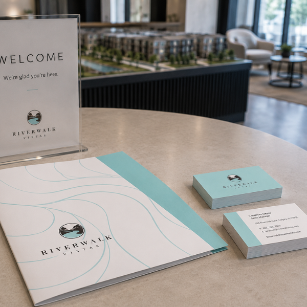 rental real estate development welcome signage and marketing materials — Blair and Co. real estate advertising agency
