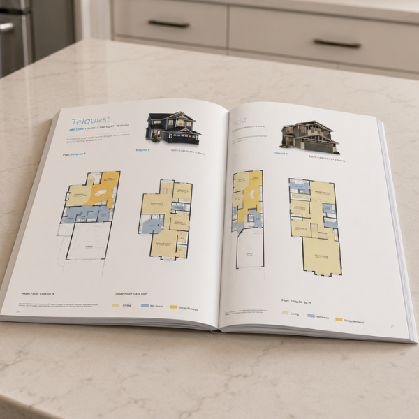 Real estate development floor plan sales brochure and marketing — Blair and Co. real estate creative services Edmonton Single Family New Home Builder