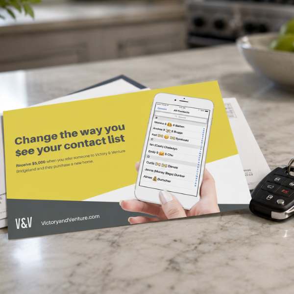 V&V referral real estate development marketing campaign displayed on screen — Blair and Co. real estate advertising