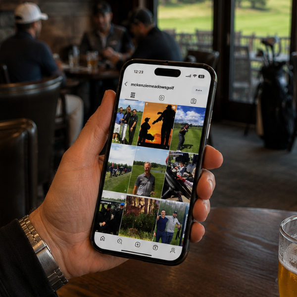 Mckenszie Meadows golf course sports social media content feed displayed on iPhone — Blair and Co. social media management